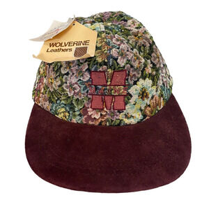 Maine Baseball Hat Vintage Tapestry Floral Suede Leather Brim Vintage NEW Womens